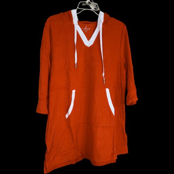 Cuddl Duds Sun Terry Hooded Tunic Spicy Orange Medium 3/4 Sleeve NWOT Pocket - Picture 13 of 13